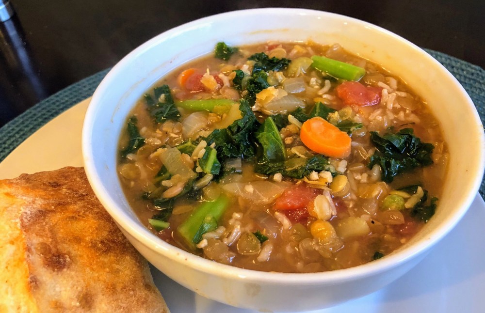 Smoky Lentil, Kale, and Rice Soup